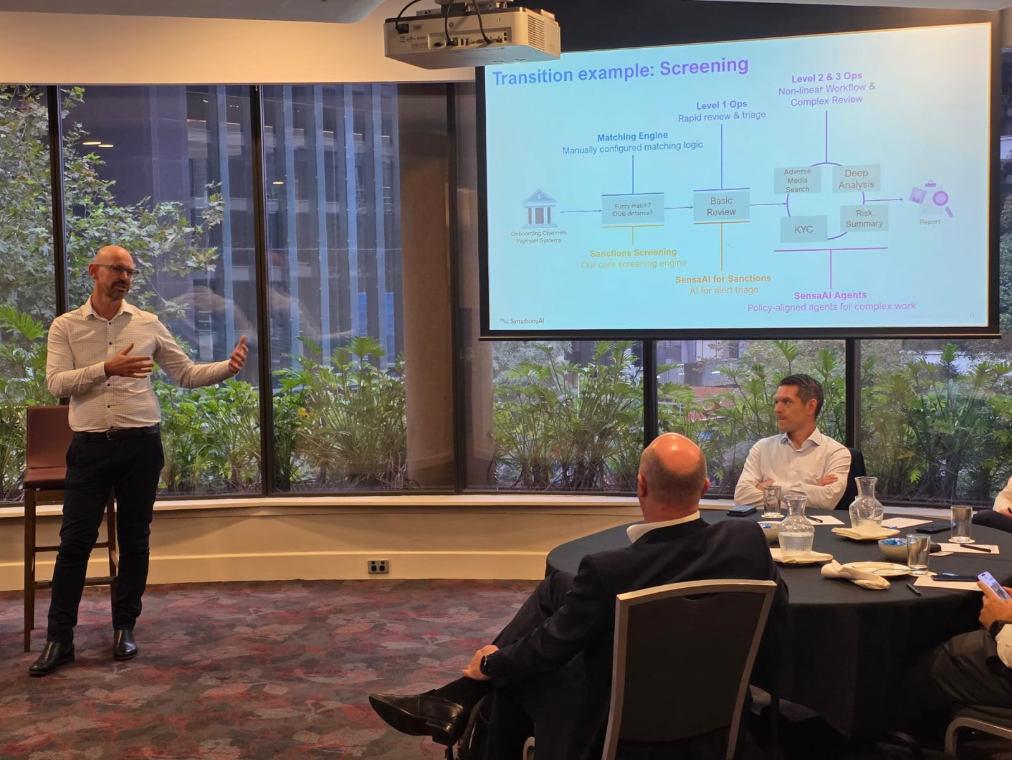 Craig Robertson talks about screening at the Financial Crime and Compliance Customer Insights Forum in Sydney, Australia