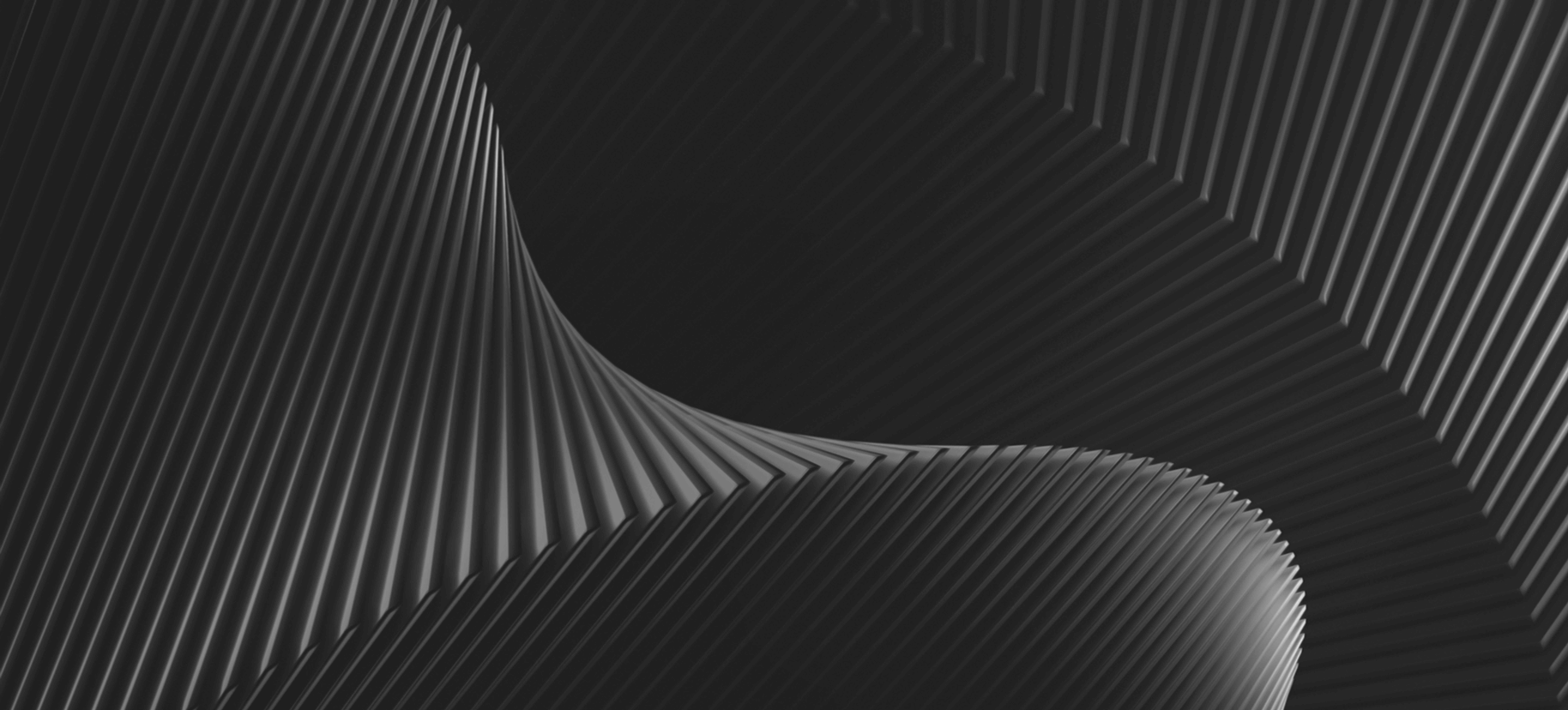 Abstract 3D green wave pattern with ribbed curves symbolizing acceleration, growth, and AI progress